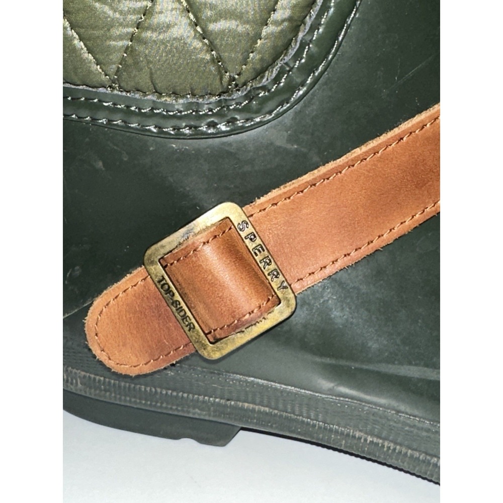 Sperry Top Sider Green Brown Hingham Quilted Tall Waterproof Rubber Rain Boots 8 - Picture 2 of 8